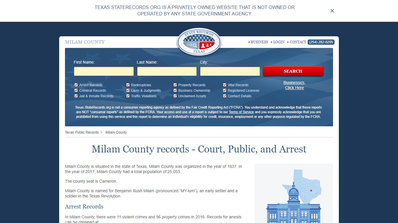 Milam County records - Court, Public, and Arrest