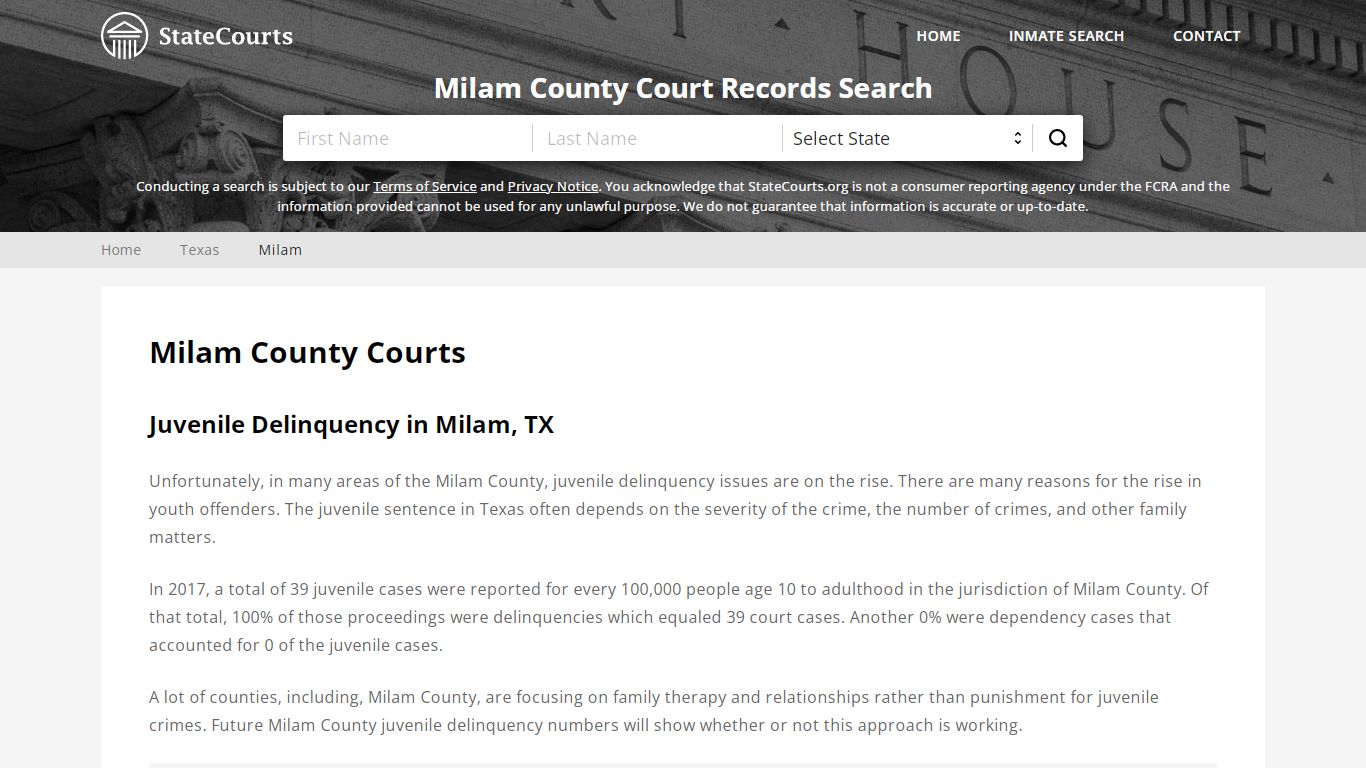 Milam County, TX Courts - Records & Cases - StateCourts