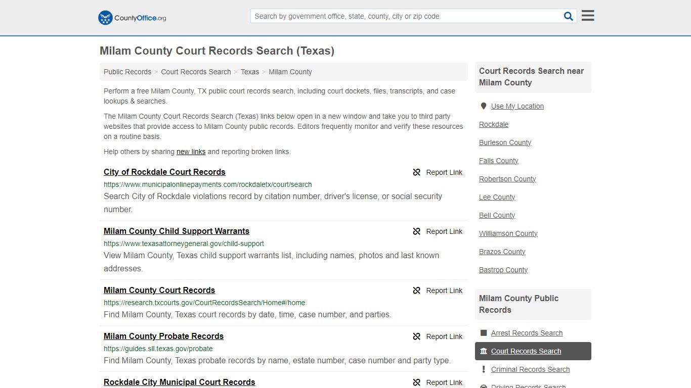 Milam County Court Records Search (Texas) - County Office