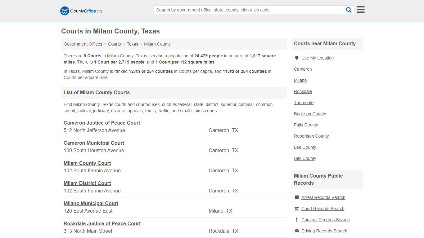 Courts - Milam County, TX (Court Records & Calendars)