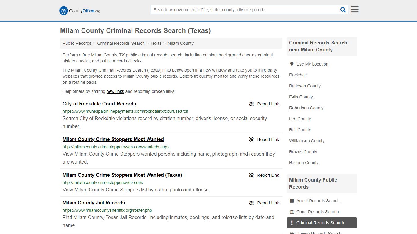Milam County Criminal Records Search (Texas) - County Office